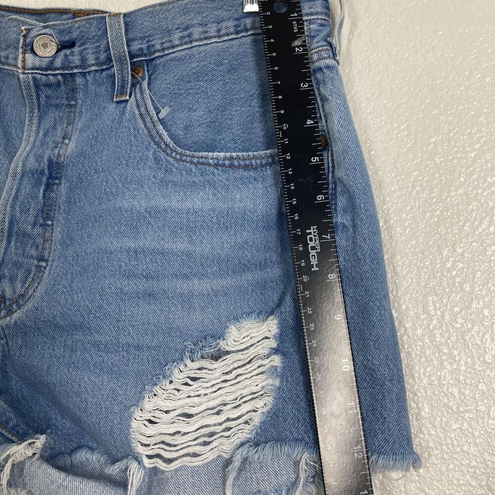 Levis 501 Shorts Womens 31 Blue Distressed Denim High Rise Cut Off Button Fly - Picture 6 of 15